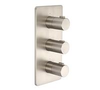 MILANO 2 Outlet Triple Thermostatic Mixer Shower Valve Brushed Nickel | Brass Construction. Round Handles. Thermostatic Operation. Contemporary Style. Suitable For All Plumbing Systems.
