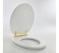 MILANO 375 x 435mm White Toilet WC Seat Top Fix Brass Soft Close Hinges | Engineered Wood Construction. Quick Release Design. Traditional Style. Soft Close Hinges. Top Fix Installation.