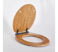 MILANO 375x435mm Oak Effect Toilet WC Seat Top Fix Black Soft Close Hinges | Engineered Wood Construction. Traditional Style. Soft Close Hinges. Top Fix Installation. Includes Fixings.