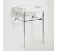 MILANO 590 x 495mm 2 Tap Hole Bathroom Basin Sink Chrome Washstand | Ceramic Basin. Stainless Steel Washstand. Traditional Style. Floorstanding Design. Fitted With 2 Tap Holes.