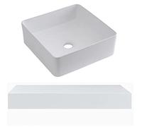 MILANO 600mm Wall Mounted Floating Shelf Square Countertop Basin Sink White | Engineered Wood Shelf. Ceramic Basin. Contemporary Style. Wall Mounted Installation. Floating Design. Concealed Fixings.