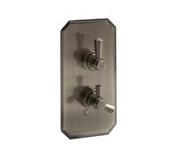 MILANO Aged Gold Art Deco 1 Outlet Twin Thermostatic Mixer Shower Valve | Brass Construction. Ergonomic Handles. Thermostatic Operation. Traditional Style. Suitable For All Plumbing Systems.
