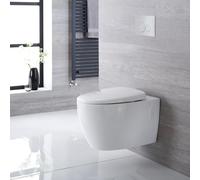 Milano Altham Wall Hung Round Rimless Toilet Tall Frame Cistern - Chrome Round Plate