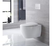 Milano Altham Wall Hung Round Rimless Toilet Tall Frame Cistern - Rectangular Plate