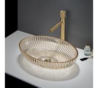 MILANO Amber Crystal Tempered Glass Round Countertop Bathroom Basin 510x350 | Glass Construction. Round Design. Contemporary Style. Countertop Installation. Not Fitted With Tap Holes.