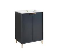 MILANO Anthracite 610mm Bathroom Vanity Unit Brushed Brass Pull Handle