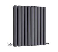 MILANO Anthracite Horizontal Double Oval Panel Radiator 635 x 590mm | Steel Construction. Generous Heat Output. Contemporary Style. Double Panel Design. Central Heating Operation.