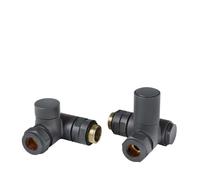 MILANO Anthracite Manual Dual Fuel Corner Heated Towel Rail Radiator Valves | Brass Construction. Fits Radiators & Towel Rails. Corner Valve Design. Contemporary Style. 1/2" Threads. Supplied As A Pair.