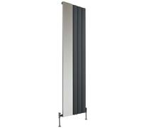 Milano Aris Anthracite Vertical Stepped Panel Aluminium Radiator Integral Mirror - 1800mm x 470mm