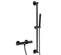Milano Arlo Round Thermostatic Bar Mixer Valve Bath Spout Riser Rail Hand Shower Handset - Black