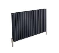 Milano Aruba Anthracite Horizontal Double Oval Panel Aluminium Radiator - 600mm x 1020mm