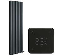 Milano Aruba Ardus 2300W Anthracite Double Oval Panel Dry Heat Vertical Electric Radiator WiFi - 1784mm x 472mm