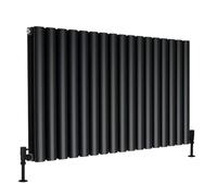 Milano Aruba Black Horizontal Double Oval Panel Aluminium Radiator - 600mm x 1020mm