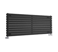 Milano Aruba Modern Black Horizontal Double Panel Oval Column Radiator - 590mm x 1600mm