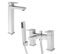 Milano Arvo High Rise Mono Bathroom Basin Mixer Tap Bath Tap Hand Shower - Chrome