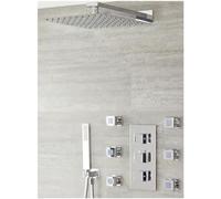 Milano Arvo Thermostatic Diverter Mixer Valve 300mm Square Shower Head Handset Body Jets - Chrome