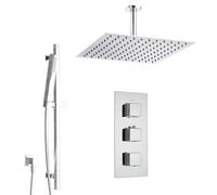 Milano Arvo Thermostatic Diverter Mixer Valve 300mm Square Shower Head Handset Riser Rail - Chrome