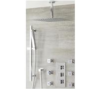 Milano Arvo Thermostatic Mixer Valve 300mm Square Shower Head Handset Riser Rail Body Jets - Chrome