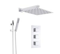 Milano Arvo Thermostatic Mixer Valve 300mm Square Shower Head Handset Riser Rail - Chrome