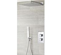 Milano Arvo Thermostatic Mixer Valve 300mm Wall Mounted Square Shower Head Handset - Chrome