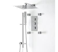 Milano Arvo Thermostatic Mixer Valve Wall Mounted Shower Head Handset Body Jets Riser Rail - Chrome