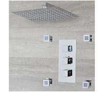 Milano Arvo Thermostatic Mixer Valve Wall Mounted Square Shower Head Body Jets - Chrome