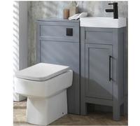 Milano Aston Grey 400mm Bathroom Vanity WC Units Square Back to Wall Toilet - Black Bar Handle
