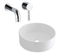Milano Ballam Round Countertop Bathroom Basin Sink Wall Mounted Mixer Tap - 400mm