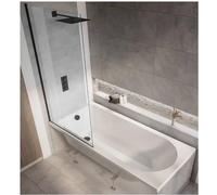 Milano Ballam White 1500mm x 700mm Single Ended Round Shower Bath Black Screen