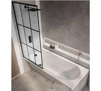 Milano Ballam White 1700mm x 700mm Single Ended Round Shower Bath Black Grid Screen