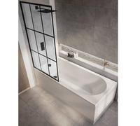 Milano Ballam White 1700mm x 750mm Single Ended Round Shower Bath Black Grid Screen Panels