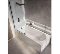 Milano Ballam White 1700mm x 750mm Single Ended Round Shower Bath Black Screen Panels