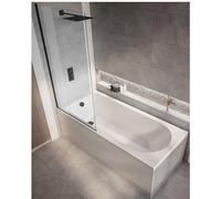 Milano Ballam White 1700mm x 750mm Single Ended Round Shower Bath Black Screen Side Panel