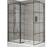 Milano Barq Black Grid Corner Shower Enclosure Hinged Return White Tray - 1100mm x 800mm
