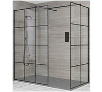 Milano Barq Black Grid Corner Shower Enclosure Light Grey Tray - 1700mm x 900mm