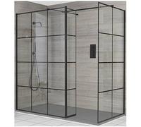 Milano Barq Black Grid Corner Shower Enclosure Return Light Grey Tray - 1400mm x 800mm