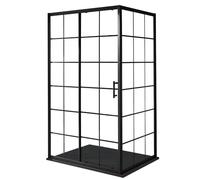 Milano Barq Black Grid Corner Sliding Door Shower Enclosure Graphite Tray - 1500mm x 800mm