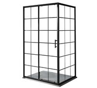 Milano Barq Black Grid Corner Sliding Door Shower Enclosure Grey Tray - 1500mm x 800mm