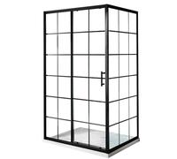 Milano Barq Black Grid Corner Sliding Door Shower Enclosure White Tray - 1100mm x 800mm