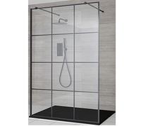 Milano Barq Black Grid Floating Glass Shower Enclosure Graphite Tray - 1200mm x 900mm