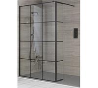 Milano Barq Black Grid Shower Enclosure Hinged Return Light Grey Tray - 1500mm x 800mm