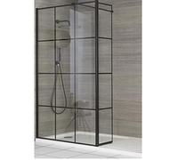 Milano Barq Black Grid Shower Enclosure Hinged Return White Tray - 1400mm x 760mm