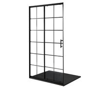 Milano Barq Black Grid Sliding Door Shower Enclosure Graphite Tray - 1500mm x 800mm