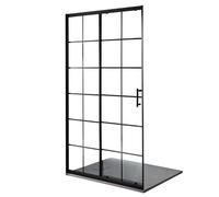 Milano Barq Black Grid Sliding Door Shower Enclosure Light Grey Tray - 1400mm x 800mm