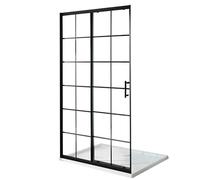 Milano Barq Black Grid Sliding Door Shower Enclosure White Tray - 1400mm x 760mm