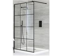 Milano Barq Black Grid Wet Room Shower Enclosure White Tray - 1400mm x 760mm