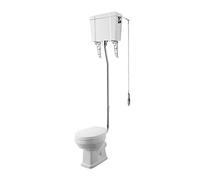 MILANO Bathroom Toilet WC Pan High Level Cistern White Seat Flush Pipe Kit | Ceramic Construction. Engineered Wood Seat. Traditional Style. Floorstanding Installation. High Level Cistern Design.
