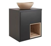 Milano Bexley Black Grey 600mm LED Lit Wall Hung Bathroom Vanity Unit Oval Sand Basin