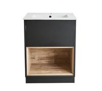 Milano Bexley Black Grey 610mm Bathroom Vanity Unit LED Lit Shelf