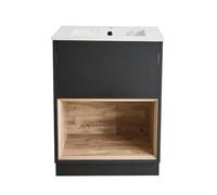 Milano Bexley Black Grey 612mm Bathroom Vanity Unit LED Lit Shelf Marble Effect Basin